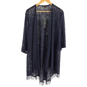 Espresso Los Angeles 3X Navy Lace Kimono Cardigan Fringe Trim NWT Plus Size